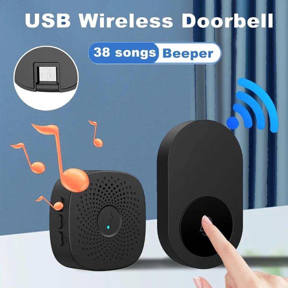 USB Wireless Doorbell Smart Welcome Door Bell Three-speed Volume 38 Songs Melodies Doorbell for Home Bed Call Emergent Call