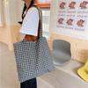 1 Bubble Cotton Double-sided Shoulder Bag Plaid Floral Splicing Canvas Bag Crossbody Small Fresh Shopping Bag