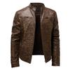Men's Distressed Motorcycle Punk Leather Jacket with Stand Collar