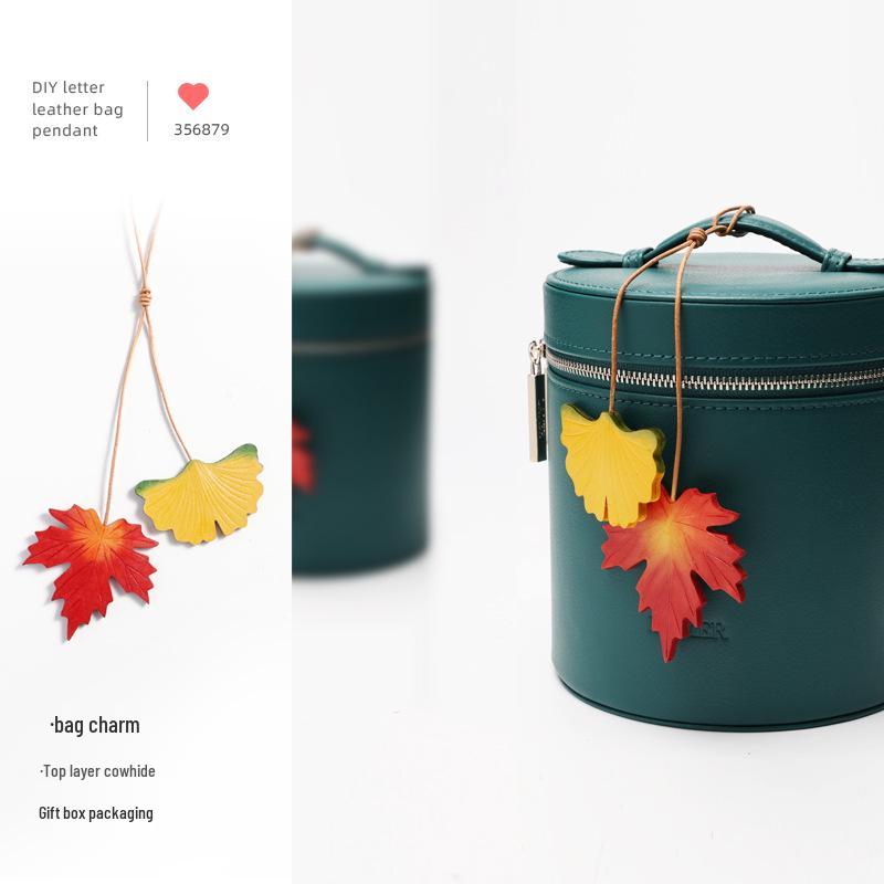 Handmade Genuine Leather Oak Leaf Bag Charm and Keychain Accessory