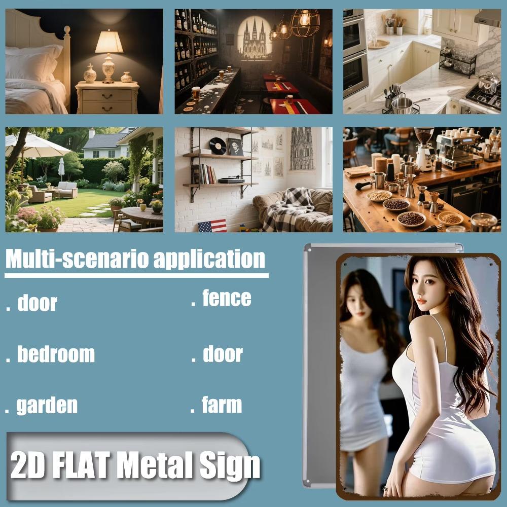 Minimalist Metal Wall Art Woman In White Dress with Mirror Modern Home Office Decor