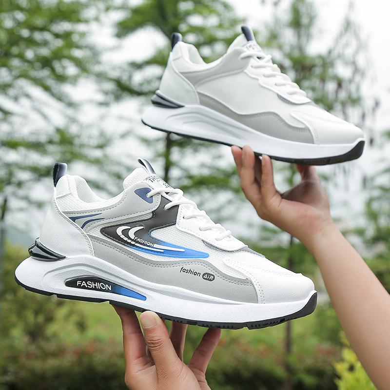 Atmungsaktive weiße Mesh-Sportschuhe mit dicken Sohlen
