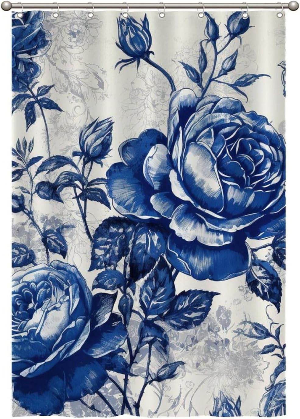 Navy Blue And White Floral Shower Curtain Vintage Chinoiserie Blue Flower Waterproof Bathtub Curtain Japanese Style Shower W60H190(CM)-1 Pcs