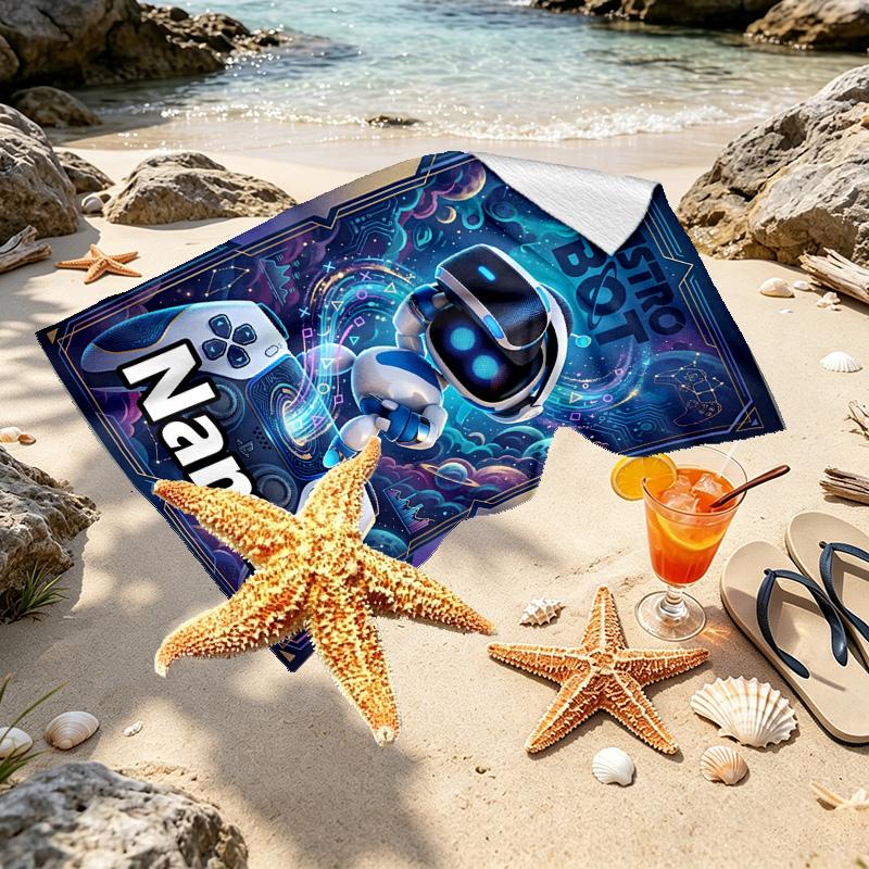 Custom Name Personalized Cosmic Bot Crew Print Beach Towel, for Trip Camping Beach Party Home Decor, Birthday Gift for Family & Friends