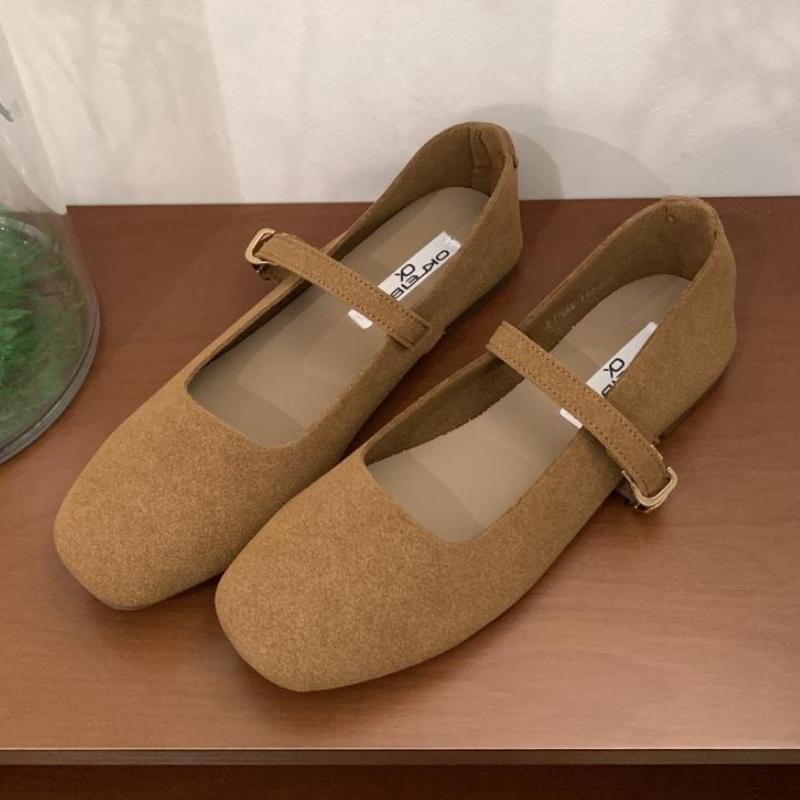 

High Quality Faux Suede Mary Jane Shoes Women Retro Square Toe Shallow Buckle Ballet Flat Shoes Comfortable Concise Casual Shoes 35 верблюд