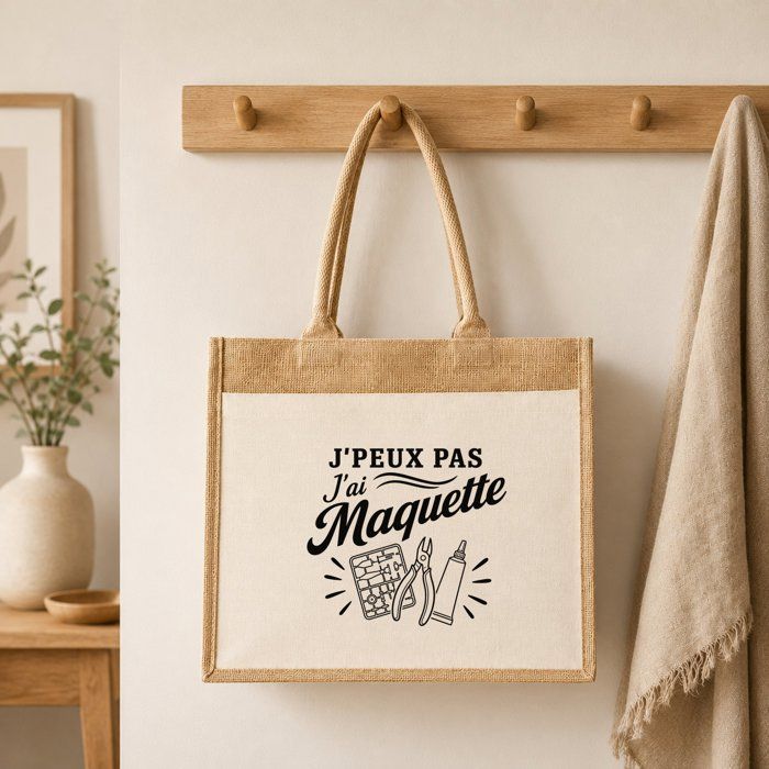Sac cabas - PLANETEE - J'peux pas minimaliste - Toile de jute et coton - 21 L (43×33×21 cm) - Illustration au trait noir