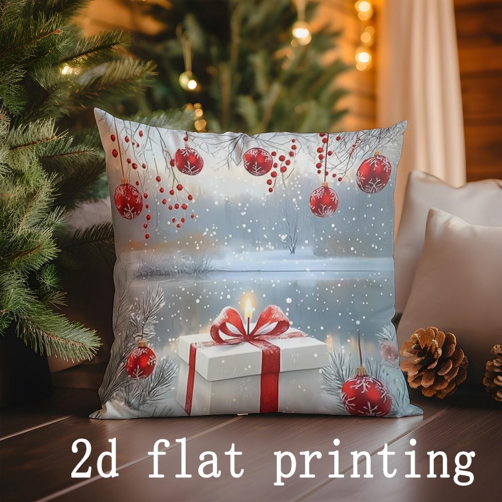 

Home Decor Winter Festive Pillow Covers with Deer & Snowman Pattern Cushion Cover Suitable for Sofa Bedroom Car Pillow Cover 16x16Inch