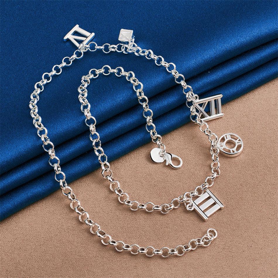 Charming 925 Sterling Silver Exquisite Roman Numeral Pendant Necklace for Women Fashion Party Wedding Favor Jewelry
