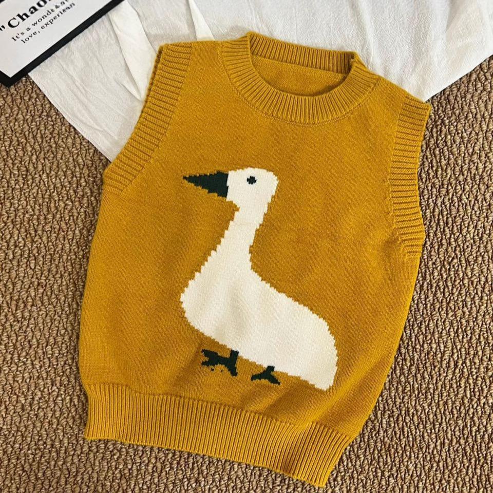 Kids Autumn Cartoon Knit Vest Unisex Fashionable Sleeveless Sweater For Boys And Girls