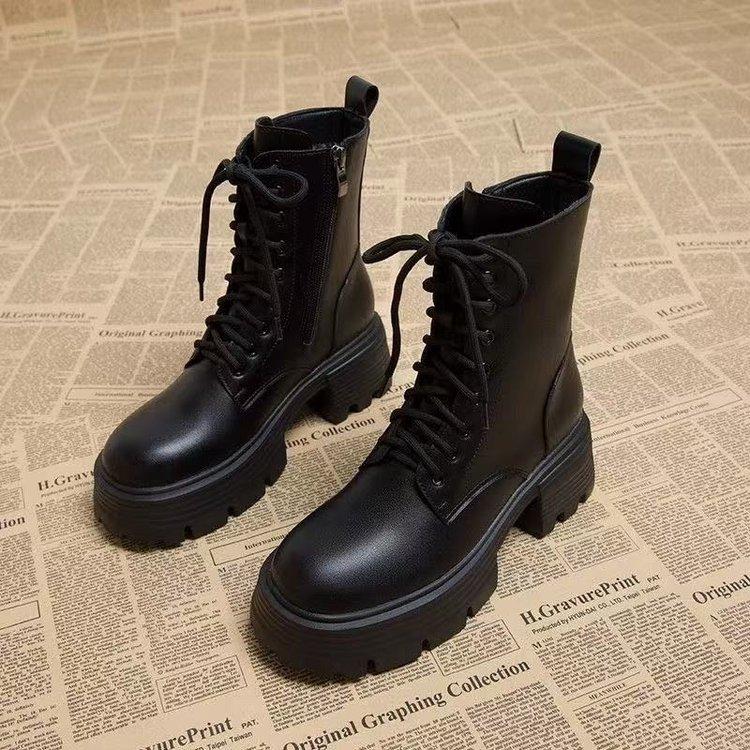 Martin boots women's new autumn and winter small thick-soled heightening short boots thin British high-heeled locomotive boots