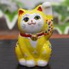 Waza No Kura Stylish Lucky Charm Kutani Ware Yellow Glaze Perfect for Grand 60th 70th 77th Birthday Feng Interior and Gifts Left-Handed Maneki-neko