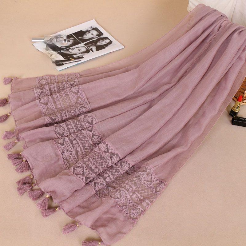 Kvinners blonder frynset skjerf Ensfarget lanyard Muslim Hijab