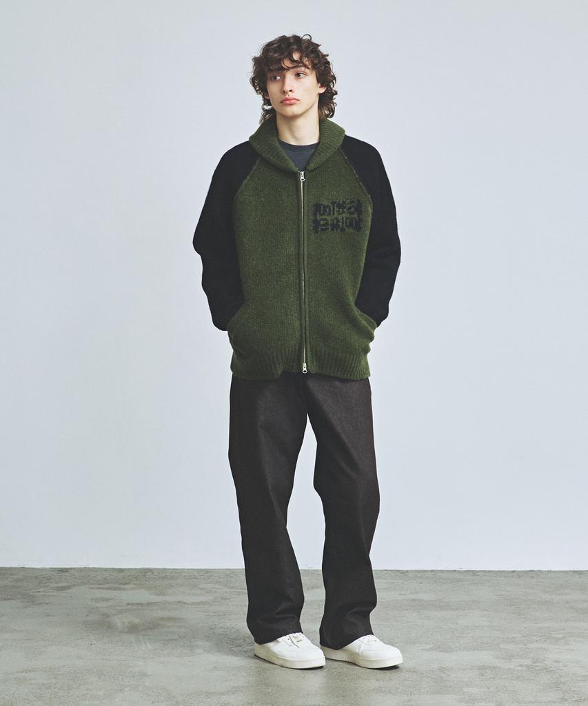 Knitted Bulky Wool Stadium Zip-Up Khaki-Black
