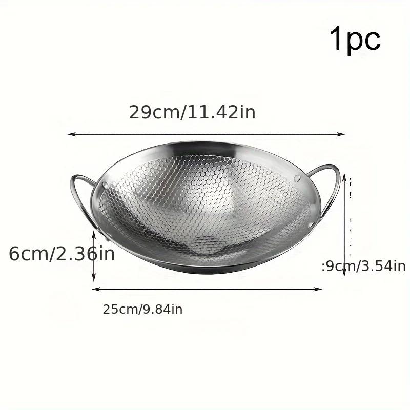 1Pcs 29cm/11inch Stainless Steel Frying Pan Honeycomb Skillet Non-Stick With Handle Scratch-Resistant Cooking Pastas Steak Ramen
