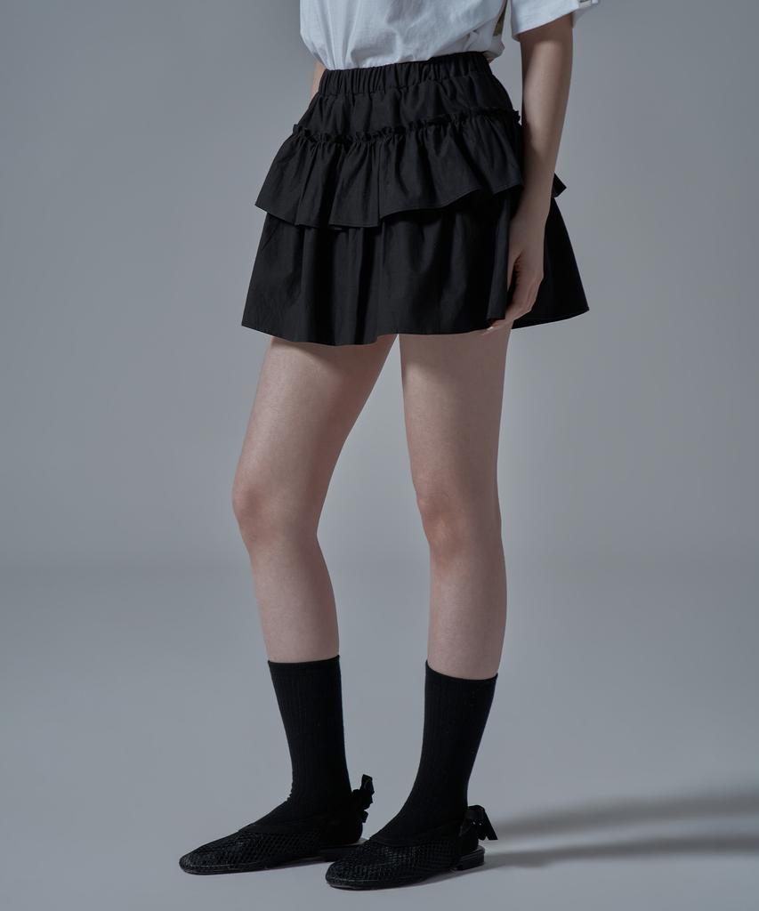 WAARFORWOMAN Wsk-03 Tiered Mini Skirt Pants_Black