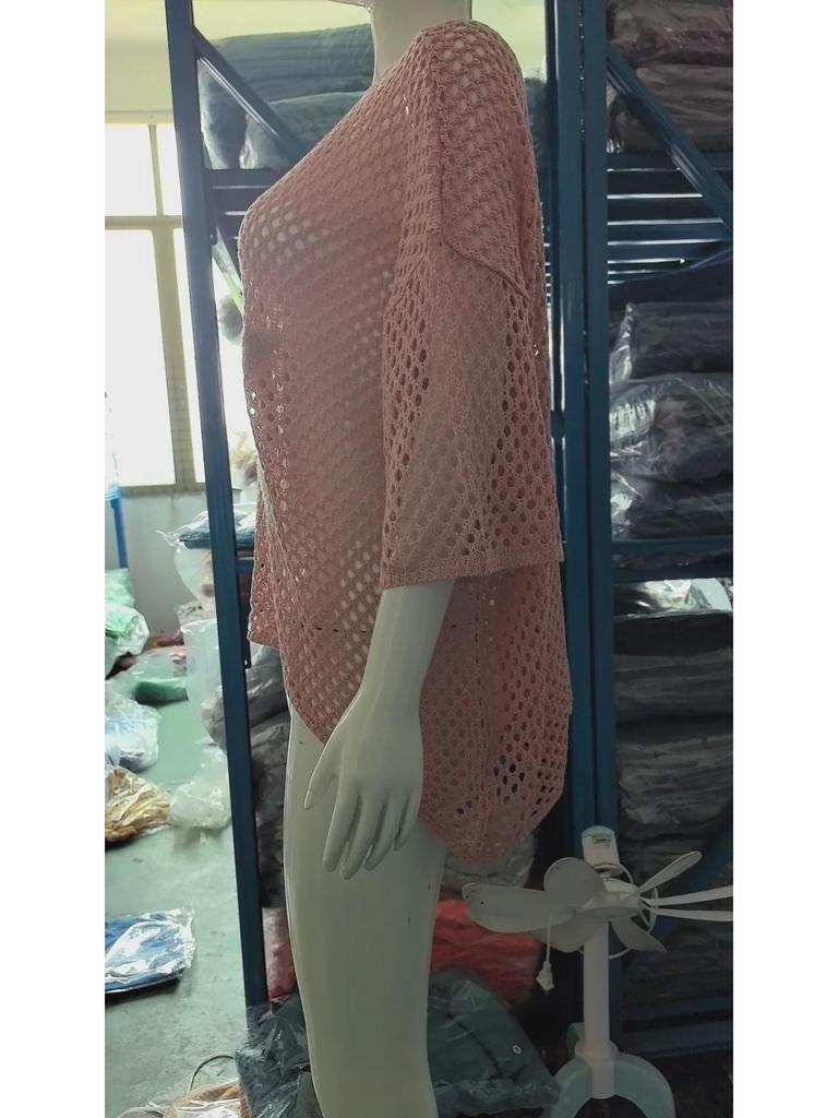 Elegant European & American Style Five-Star Round Neck Sweater with Three-Quarter Sleeves for Women