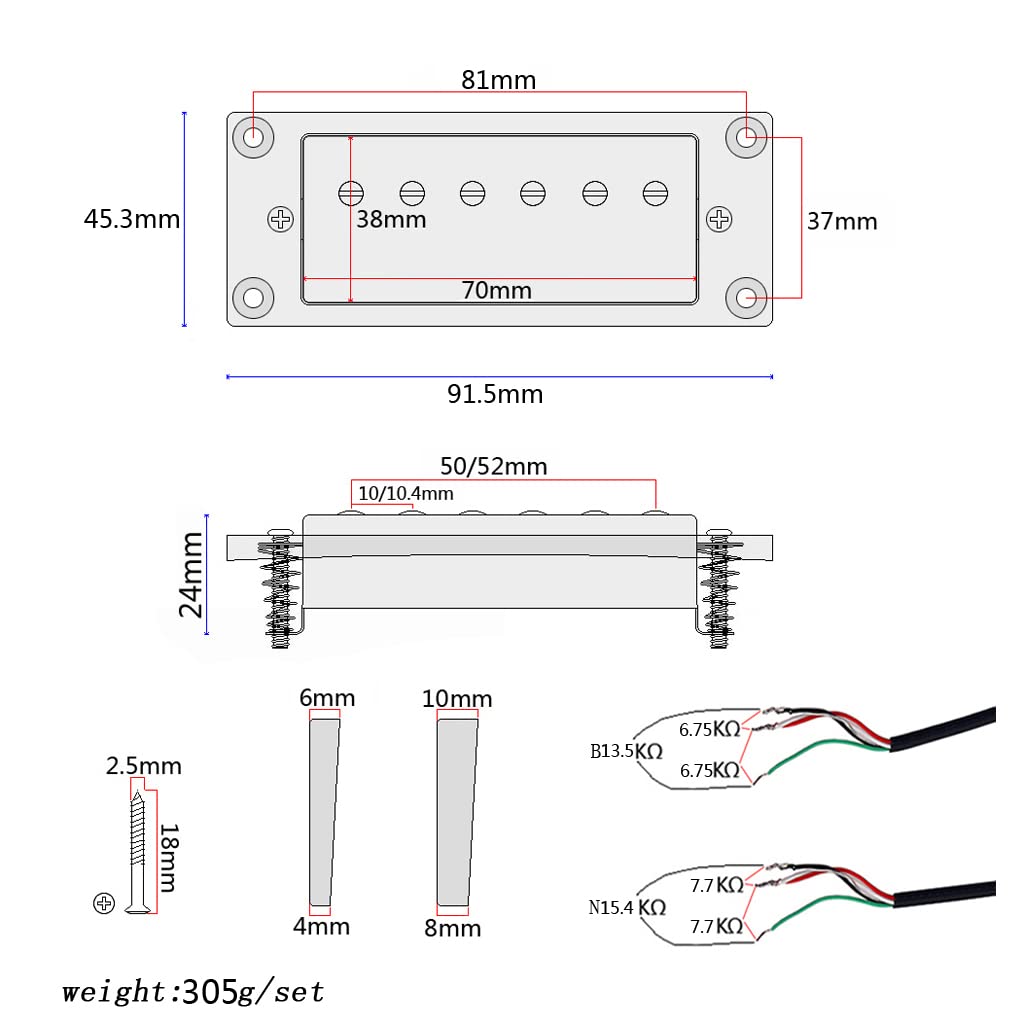 Ogdni Guitar Humbucker Pickup Double Coil Neck and Bridge Pickup Replacement Parts for LP Electric Guitars Set, (Gold)