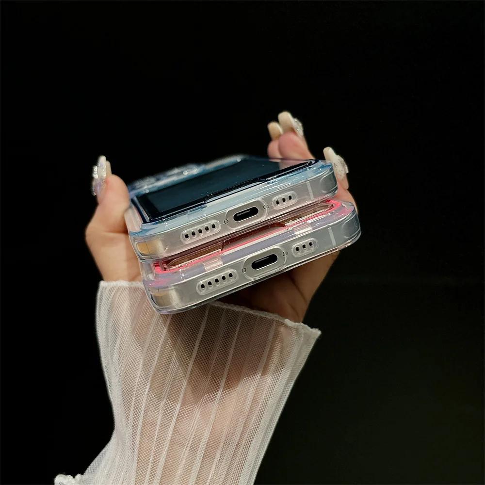 Card Holder Transparent Case for iPhone 15 14 13 16 17 Pro Max Air Plus 11 12 Double Color Wallet Soft Shockproof Cover