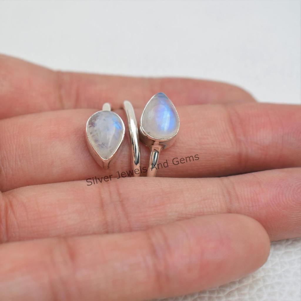 Natural Moonstone Ring, Handmade Ring, 925 Sterling Silver Ring, Teardrop Two Gemstone Ring, Gift for Her, Birthday Ring