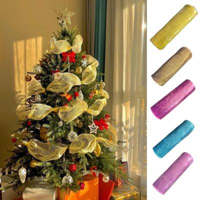 Christmas Poly Mesh Ribbon 10 Inch X 10 Yards Metallic Mesh Ribbon Foil Decorative Mesh Rolls for DIY Wreath Crafts Party Decoration