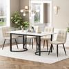 Dining Set (5-Piece), Dining Table with 4 Chairs Set, 140×80cm Kitchen Table with Black Metal Legs, MDF Tabletop In White, Beige Velvet Dining Chairs