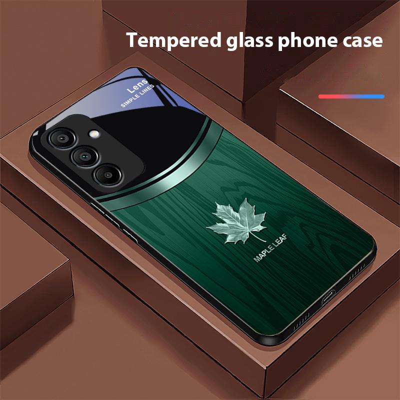 Holzmaserung Ahornblatt Für Samsung Galaxy A15 5G 54 4G 51 50 24 35 90 71 12 51 53 52S 80 22 34 Schwarz Gehärtetes Glas Handyhülle