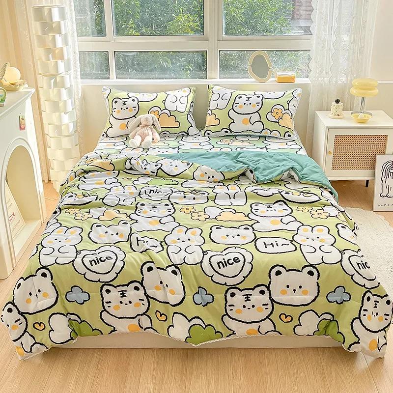 Orange Summer Quilts Washable Lace Kids Adult Single Double Queen Size Bed Thin Comforter Cute Cartoon Blanket for Girft
