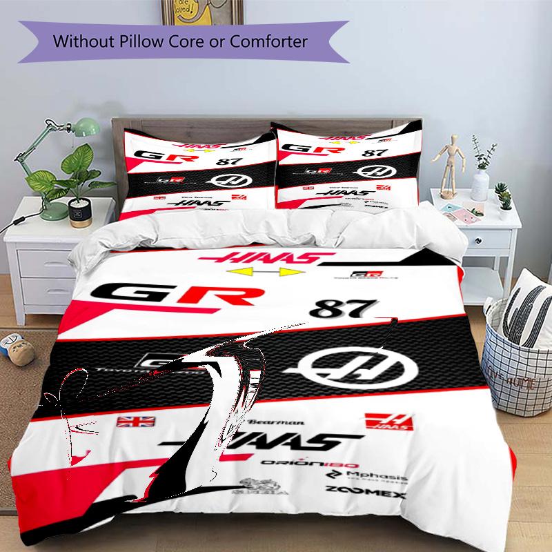 3pcs Duvet Cover Set (1*Duvet Cover + 2*Pillowcase, Without Core), Haas F1 Racing Team Print Bedding Set, Bedroom Decor, All‑Season, Gift
