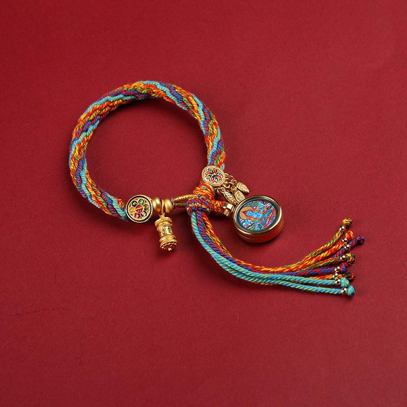 Braccialetto Tangka Tibetano Tessuto a Mano Dei Manjusri Uomo Donna Corda da Mano Regalo