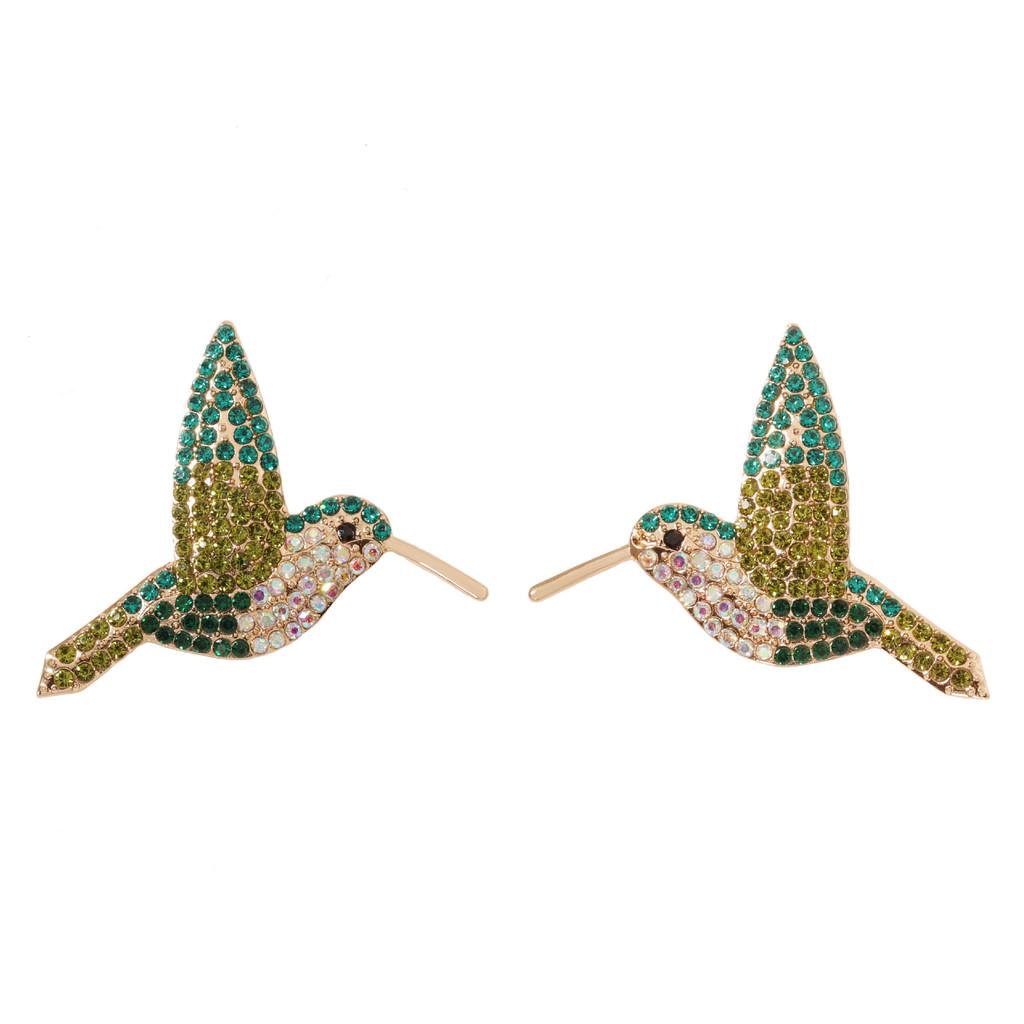Pinkdudu Hummingbird Rhinestone Earrings Fashion Forward Alloy Studs with Colorful Crystal Details PD156