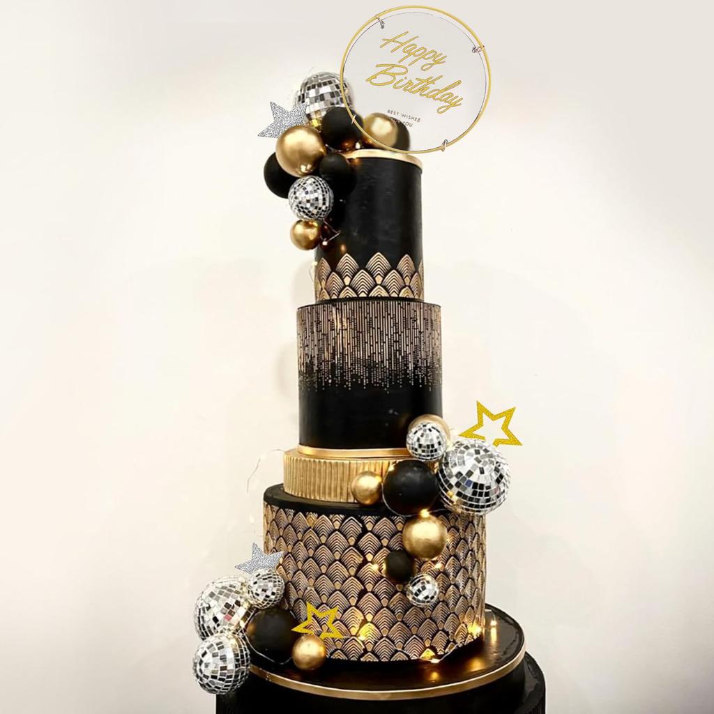 Man Cake Toppers Happy Birthday Cake Topper Black Gold Balls Cake Decorations for Birthday Wedding Baby Shower Party Decoration