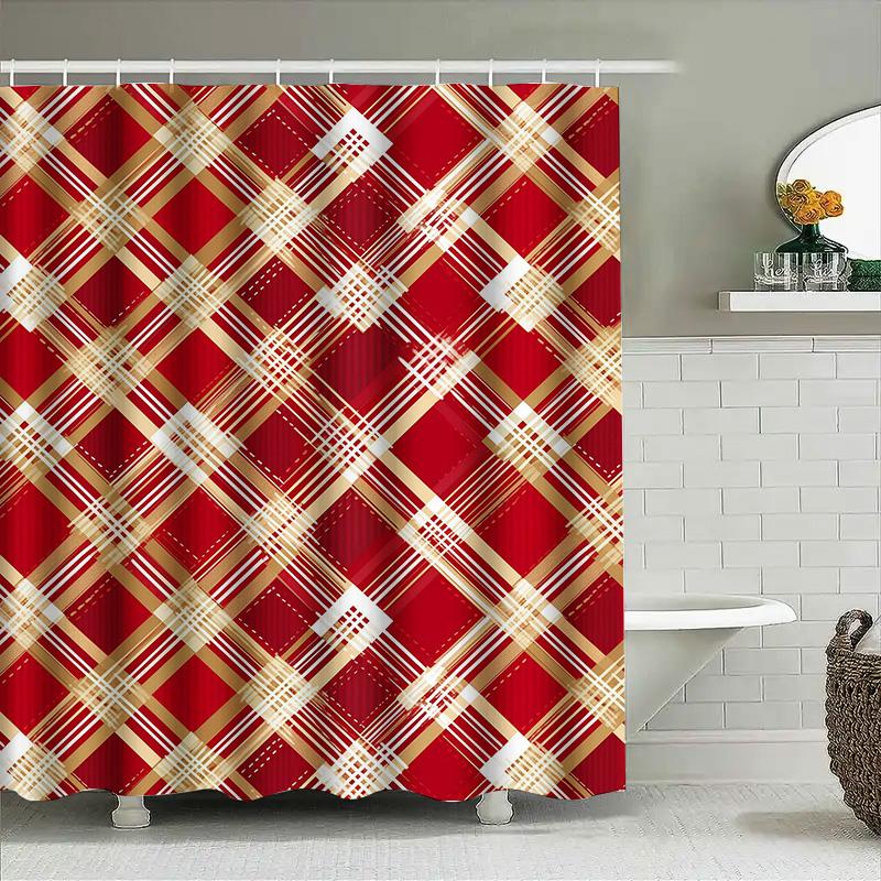 GAEGold Red Striped Bathroom Shower Curtain for Home Decor