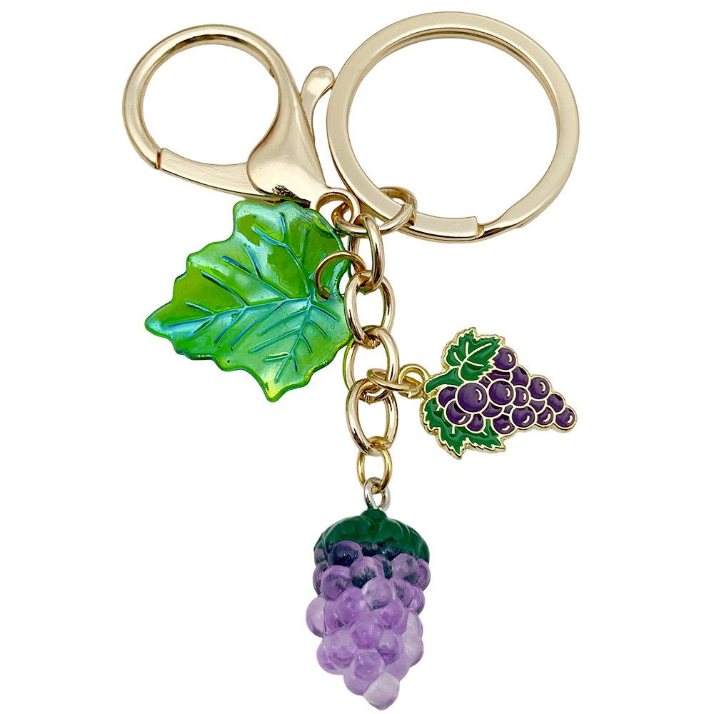Creative Resin Purple Grape Keychain with Leaves