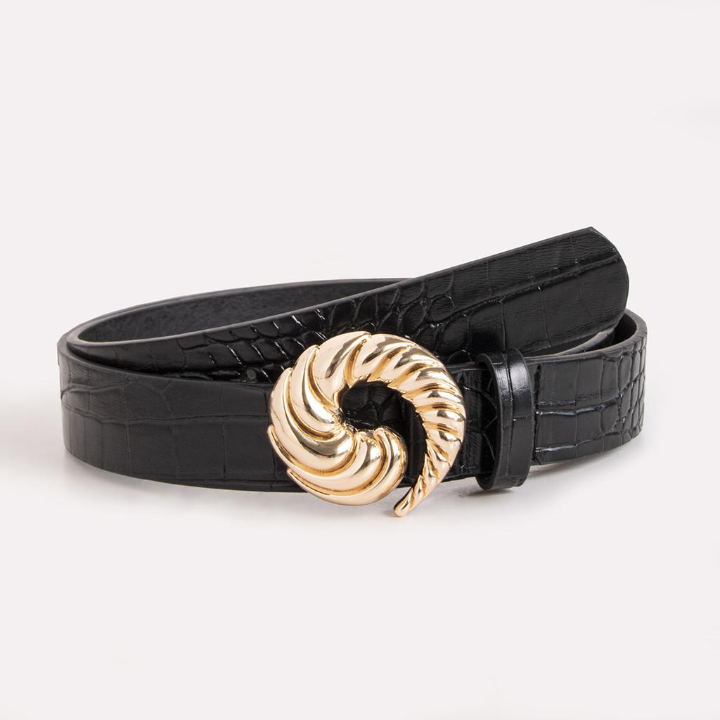 Elegant Womans Leather Waist Belt With Crocodile Texture Pu Material Black