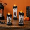 Battery Operated Halloween Candle Electronic Light, Fun Spooky LED Candle, 3-Color Flickering Three-color Luminous Realistic Flame Safe