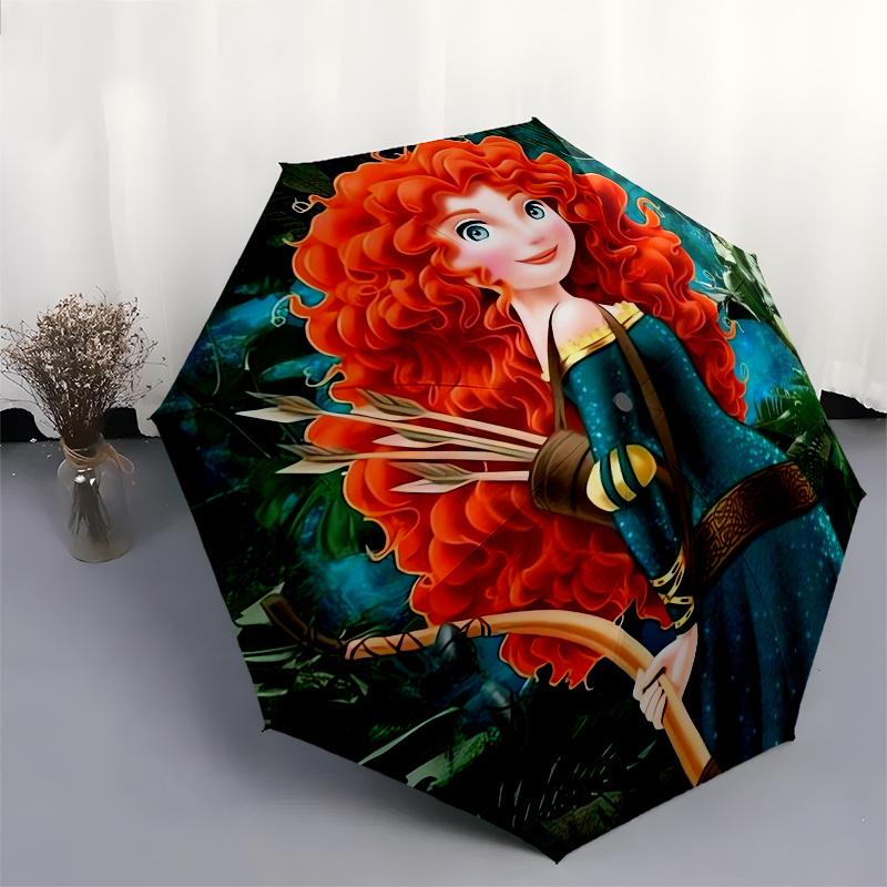 Disney Merida,Brave,Forest Manual Opening and Closing Umbrella, 8-Rib Reinforced Folding Design, Lightweight