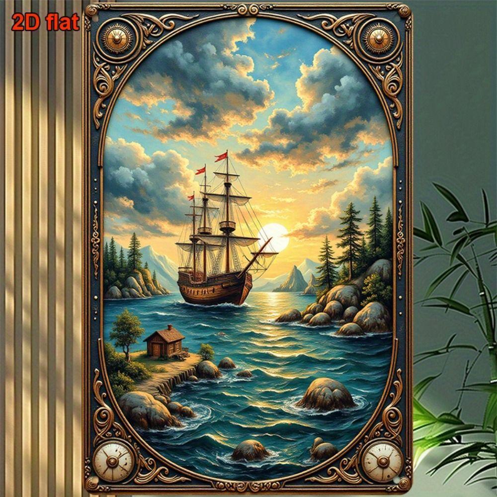 Vintage Nautical Metal Wall Art, Old Sailing Ship Pirate Decor, Home Wall Decor