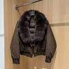 European Autumn and Winter New Suede Fox Big Fur Collar Short Down Jacket Women's Loose and Thin Warm Jacket