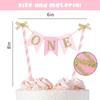 One Cake Topper for Baby Girls - Pink and Gold Cake Topper Banner for 1st Birthday, First Birthday CakeTopper, Paper Straw CakeTopper, Cake Smash