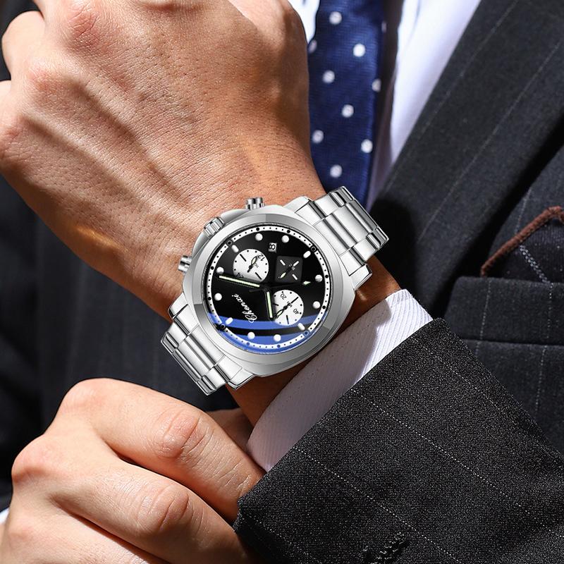 Mens Watch Square Dial Fashion Quartz Wrist Watches Multifunctional Chronograph Waterproof Luminous Gifts Box