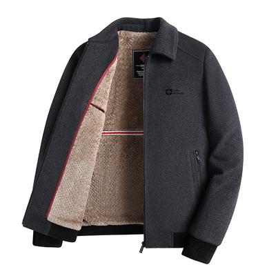 Nueva Chaqueta de Lana con Solapa Gruesa de Terciopelo para Otoño e Invierno para Hombres de Mediana Edad y Ancianos, Chaqueta de Lana Cálida para Papá