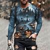 Men Halloween Long Sleeve T‑Shirt 3D Print Ghost Pumpkin Scarecrow Haunted House Horror Graphic Crew Neck Casual Party Tops