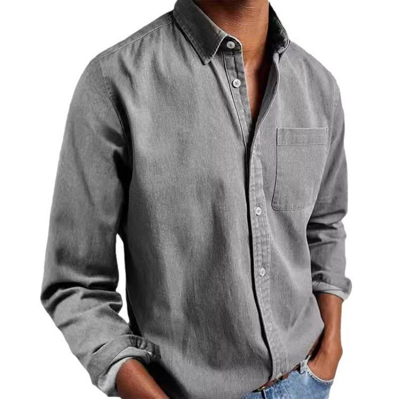 Spring Autumn Men's Casual Pocket Top Cotton Button Men's Long Sleeve Shirts Men