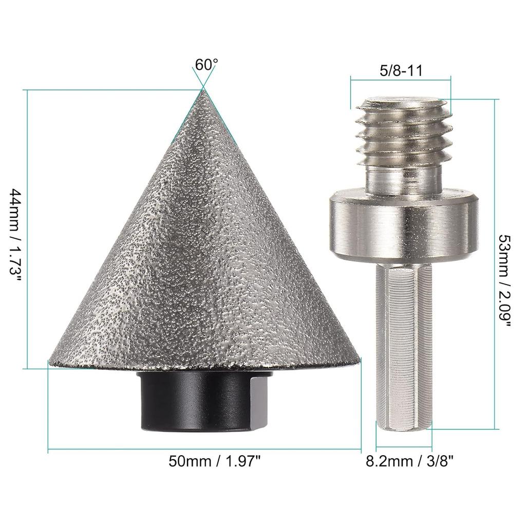 HARFINGTON Diamond Beveling Chamfer Bits 2"/50mm Dia 5/8-11 Thread Cone Grinder Bit with Adapter, Countersink Drill Bit To Enlarge Holes for