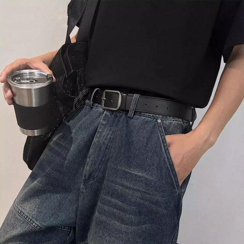 Unisex Çok Yönlü Retro Yumuşak Deri Kemer - Siyah