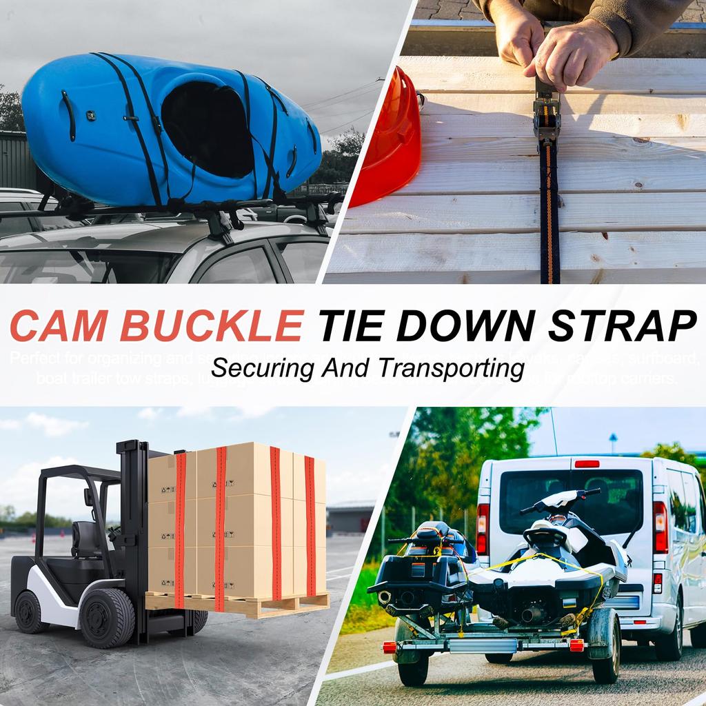 PATIKIL Camback Tie-Down Straps, 1" X 10', 2-Pack, Lashing Securing Straps, 330 Lb Break Strength, Truck Spring Fittings, Orange