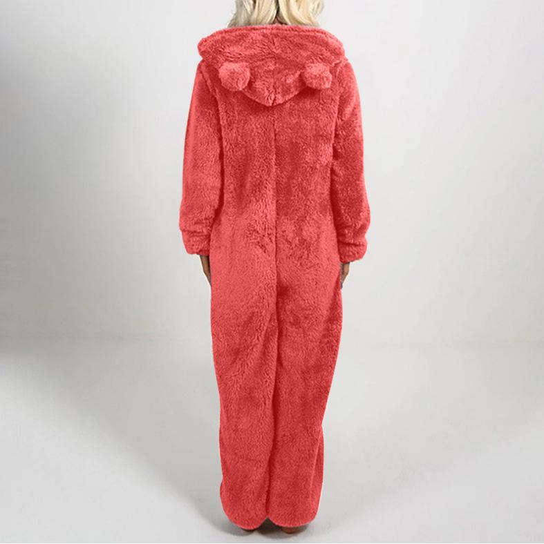 2024 Trendy EU & US Fall/Winter Fleece-Lined Thick Hooded Jumpsuit Pajamas for Women