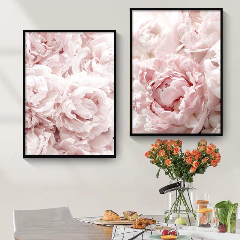 Nordic Wall Art Canvas Painting Posters Pink Flowers Rose Peony Minimalism Quotes Print Wall Pictures For Living Room Home Decor