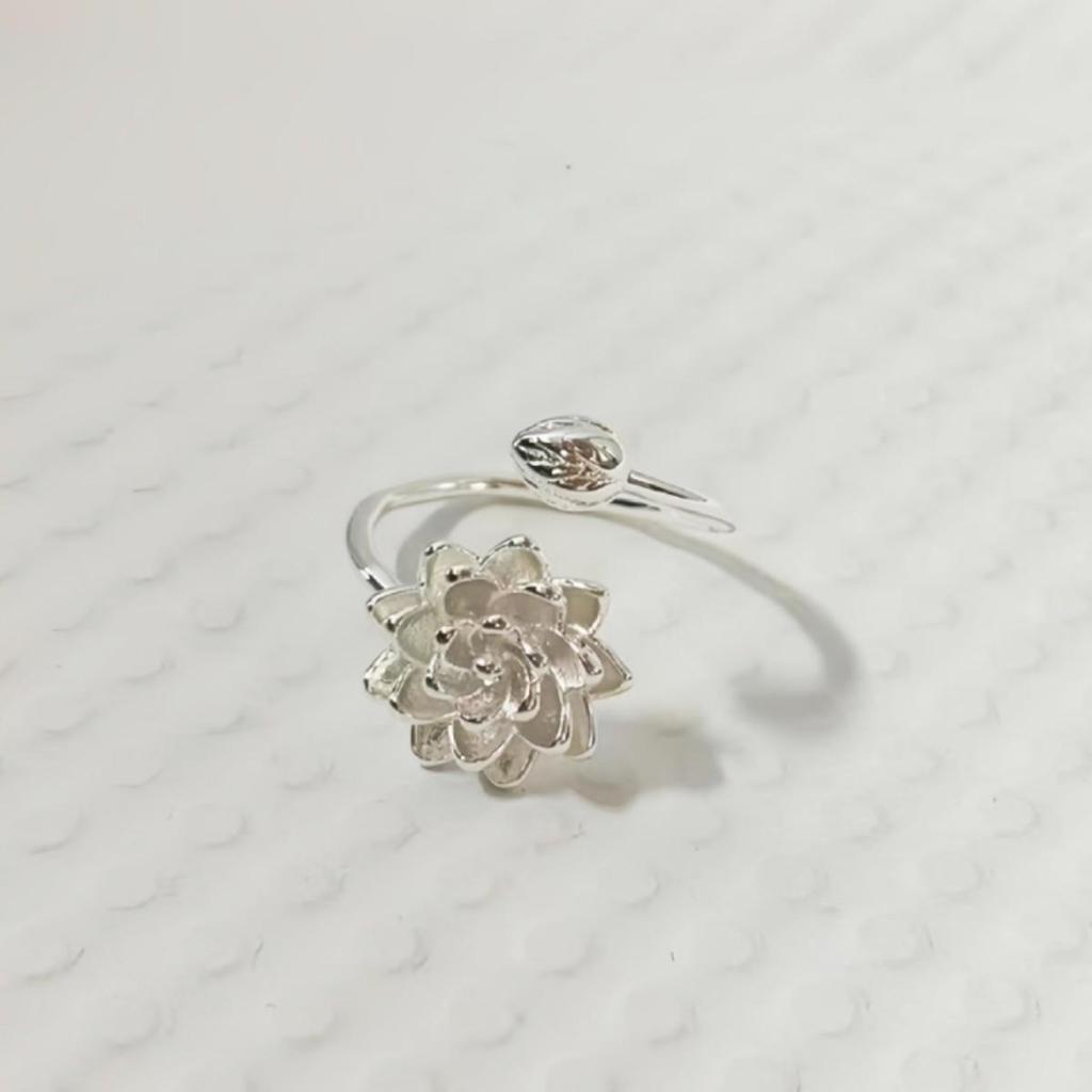 Elegantly Crafted White Lotus Flower Open Adjustable Ring