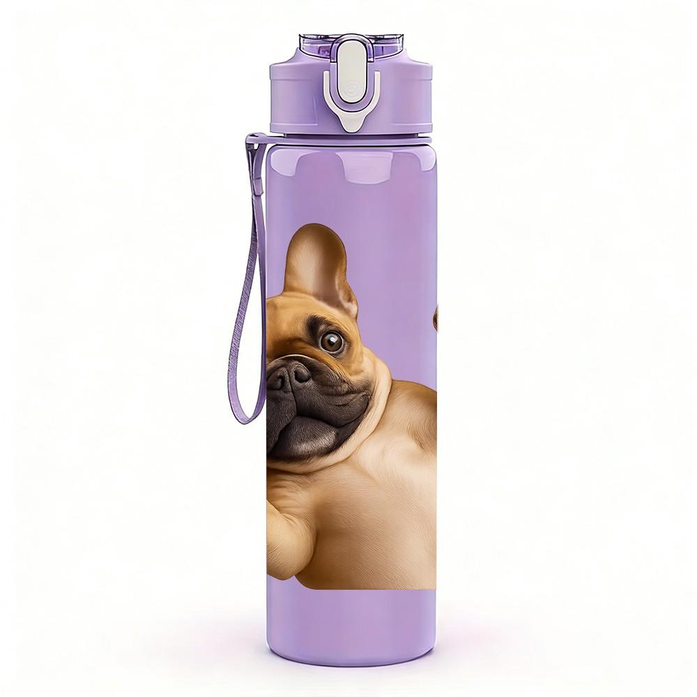 1PC French Bulldog Funny Pose 750ml Color Plastic Sports Water Bottle Leakproof Flip Straw Lid Suitable for Sports Office Home Use
